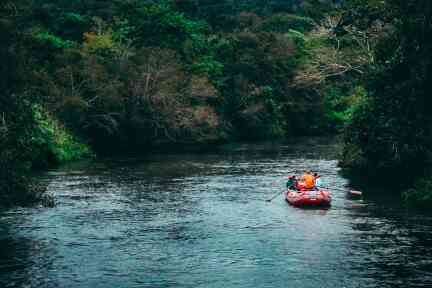 A raft sailing down a river