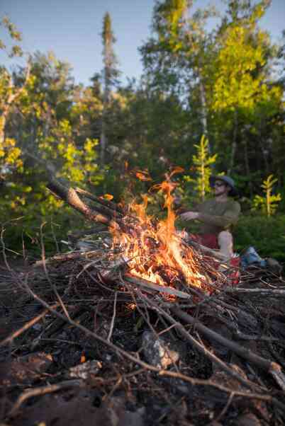 A lit campfire